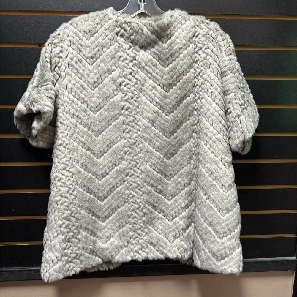 Adrienne Landau Faux Fur Jacket Gray Chevron Quarter Sleeve Size 1X